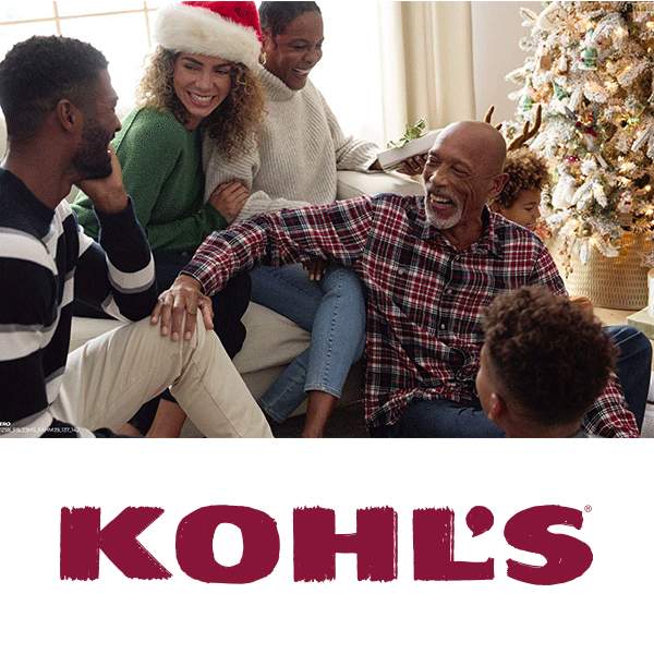 Kohl's logo with family gathered for the holidays