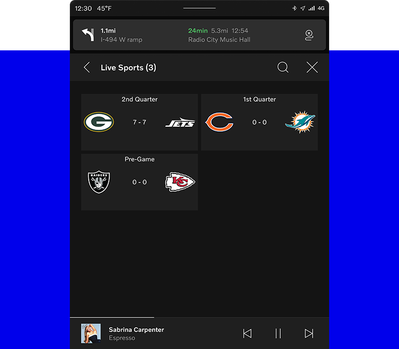 Live Sports screen