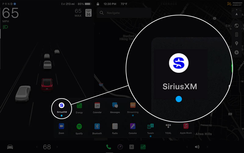 SiriusXM app icon on Tesla screen