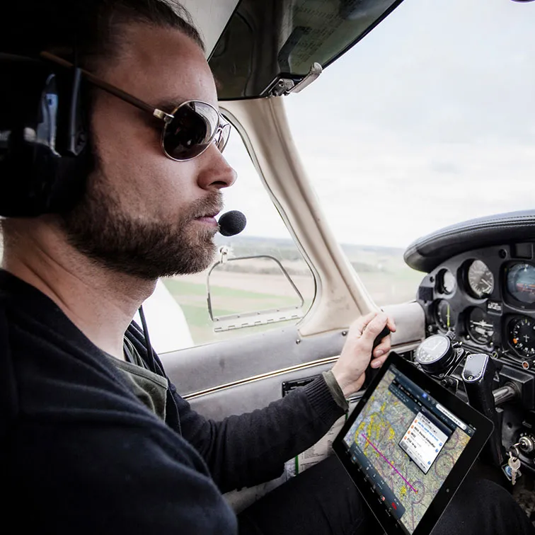 Pilot flying in the cockpit