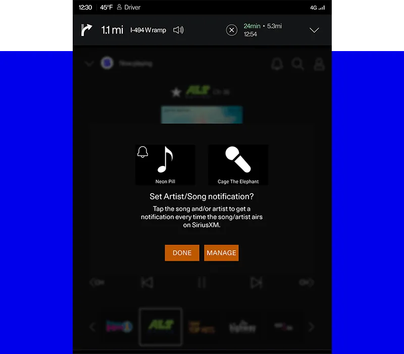 Song Notification screen