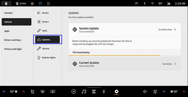 Rivian screen for system update