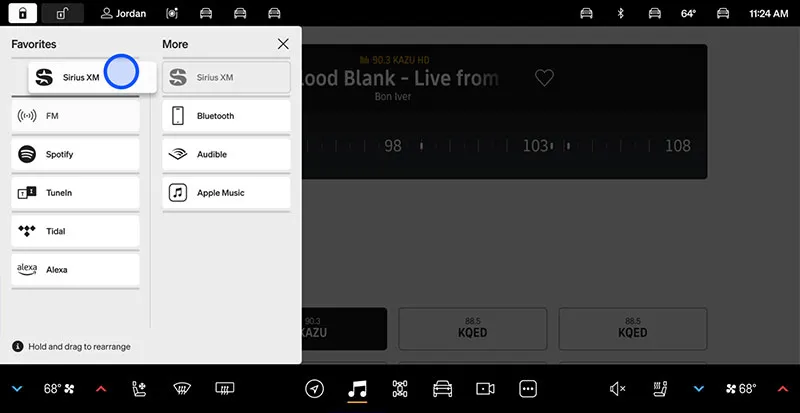 Rivian screen dragging SiriusXM to favorites