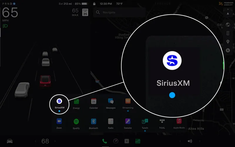 SiriusXM app icon on Tesla screen