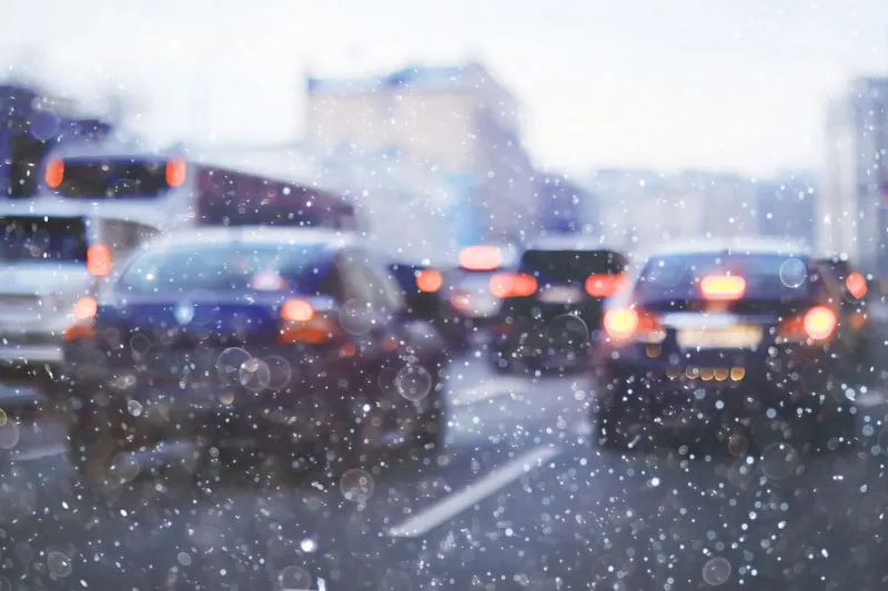 Cars on the street with a snow filter